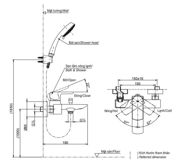 Bản vẽ vòi sen TOTO TBG02302V+TBW01008A