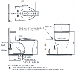TOTO MS855DT2 - Bồn cầu 1 khối nắp êm TC393VS 8 Bồn Cầu 1 khối TOTO MS855DT2 nắp TC393VS