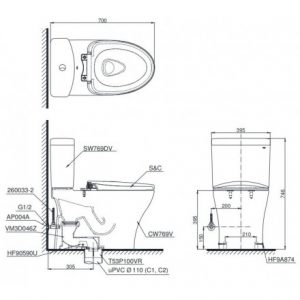 Bồn cầu 2 khối TOTO CS769DW6 (CS769DRW6) nắp rửa điện tử 2