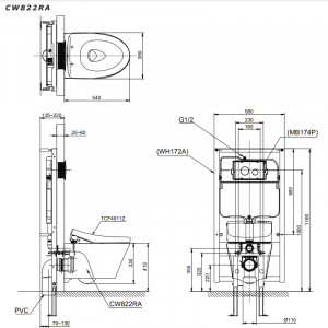 Bồn-cầu-treo-tường-TOTO-CW822RA-TCF4911Z-nắp-rửa-điện-tử