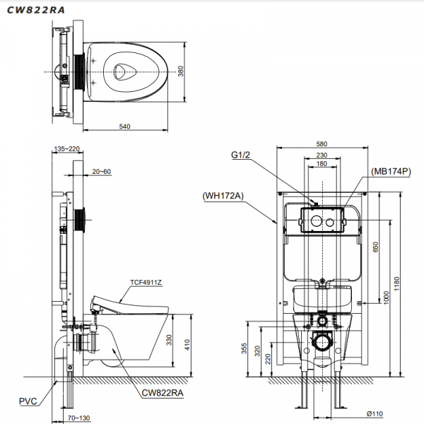 Bồn-cầu-treo-tường-TOTO-CW822RA-TCF4911Z-nắp-rửa-điện-tử