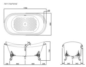 TOTO FBY1756PTNE#W 1.7M - Bồn tắm lập thể gang tráng men 9 Bồn tắm gang tráng men TOTO FBY1756PWNE bản vẽ kỹ thuật