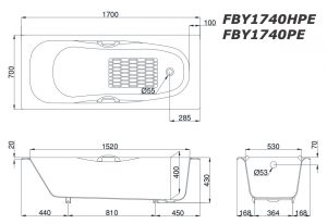 Bồn-Tắm-TOTO-FBY1740HPE-FBY1740PE-xây-gang-tráng-men-1.7M