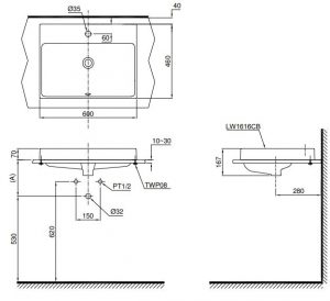 TOTO L1616C - Chậu rửa mặt lavabo đặt bàn 9 Chậu rửa mặt lavabo TOTO L1616C đặt bàn2