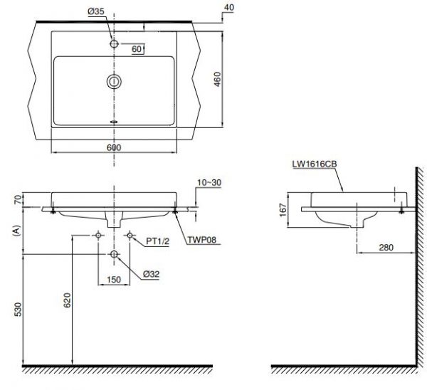 Chậu rửa mặt lavabo TOTO L1616C đặt bàn2