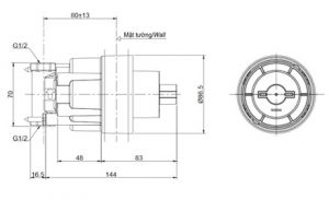 Kích thước van chuyển hướng âm tường toto TBN01101B