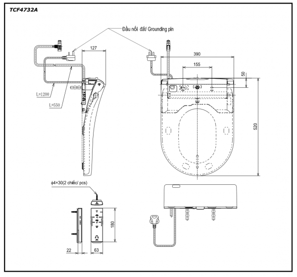 Nắp bồn cầu TOTO TCF4732A (W5) rửa điện tử WASHLET