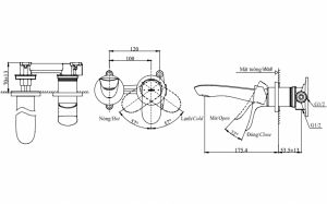 Bản vẽ kỹ thuật Vòi chậu lavabo TOTO TLG01310B nóng lạnh gắn tường