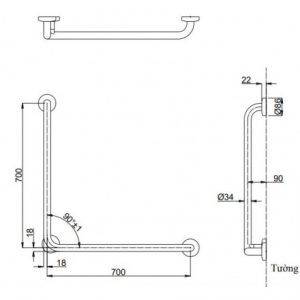 Thanh Vịn TOTO T112CL9#SC1 T110D3R(X3) Gắn Tường 2