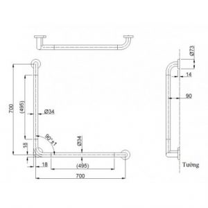 Thanh Vịn TOTO T114CL9#NW1 T110D3R(X3) Gắn Tường2