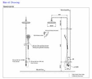 TOTO TBW01001BA TBG01302V DGH108ZR - Vòi sen cây nóng lạnh 13 Thông số kỹ thuật bộ sen cây toto TBW01001B/TBS01302V/TBW01008A