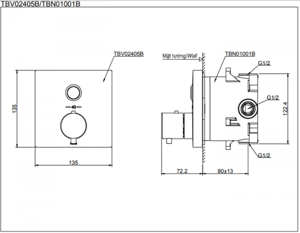 VAN ĐIỀU CHỈNH NHIỆT ĐỘ TOTO TBV02405B TBN01001B 2