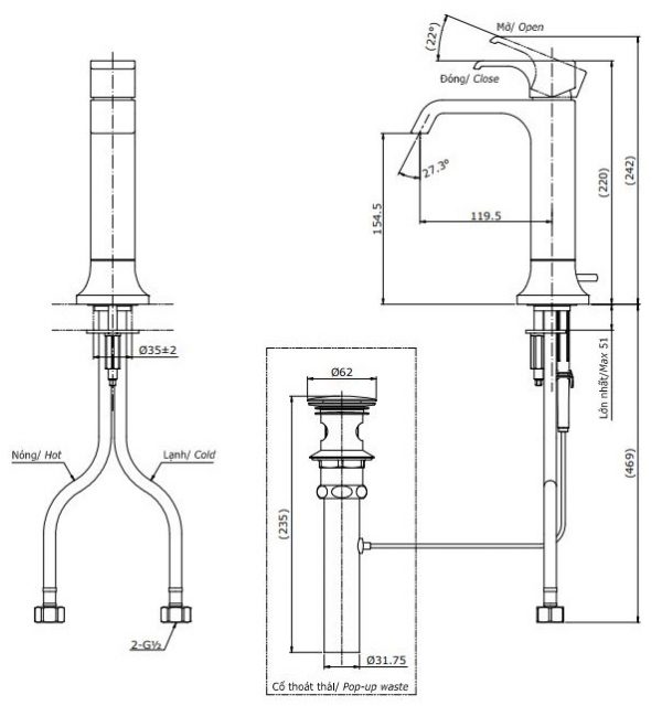 Vòi chậu lavabo TOTO TLG08303V cổ cao 2