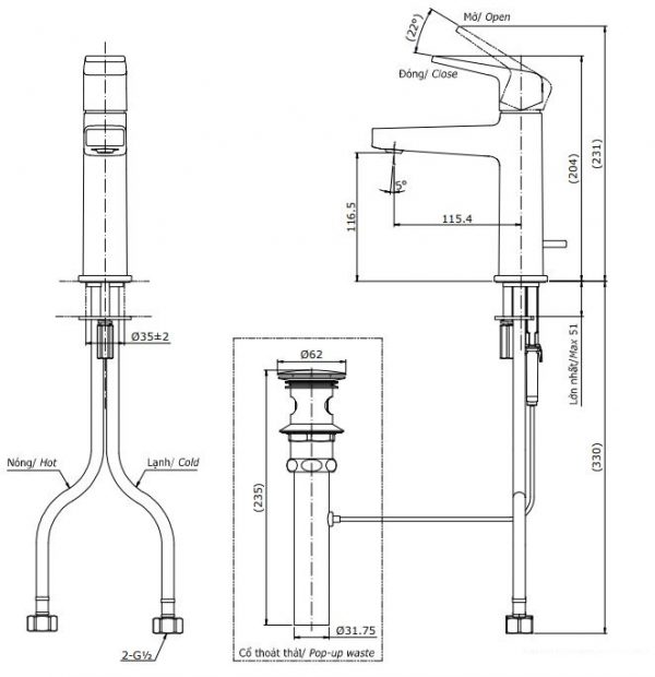 Vòi chậu lavabo TOTO TLG10301V 2