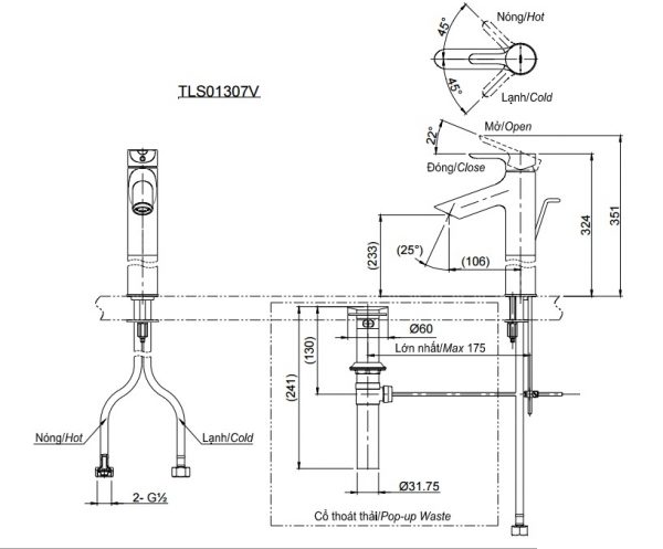 Vòi chậu lavabo TOTO TLS01307V cổ cao 2