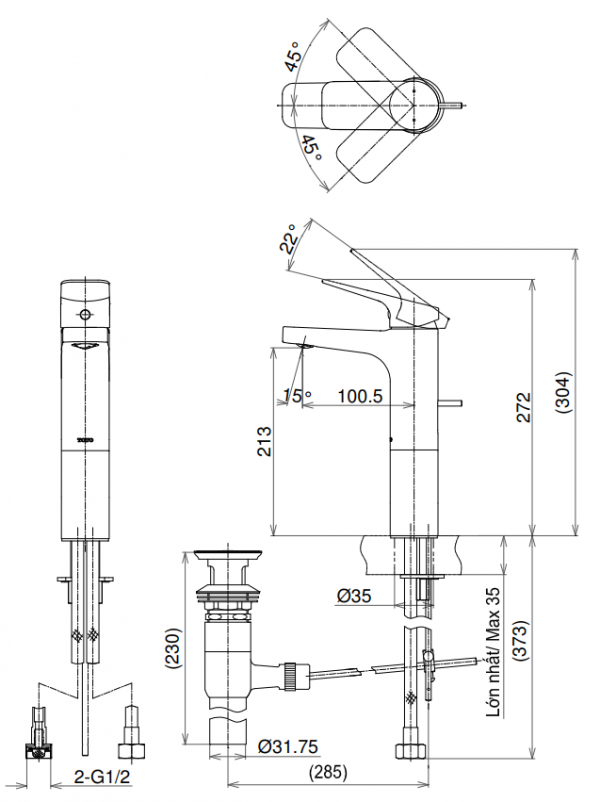 Vòi chậu lavabo TOTO TTLR302FV-1 2