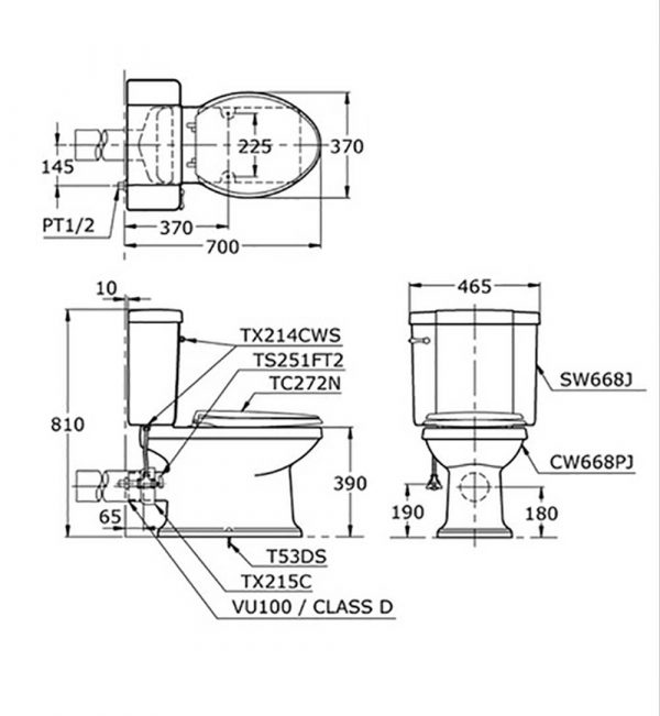 Ban ve ki thuat Bon cau 2 khoi TOTO CW668PJ SW668J 214 TC393VS TX215C HAP004A F T53DSR nap em