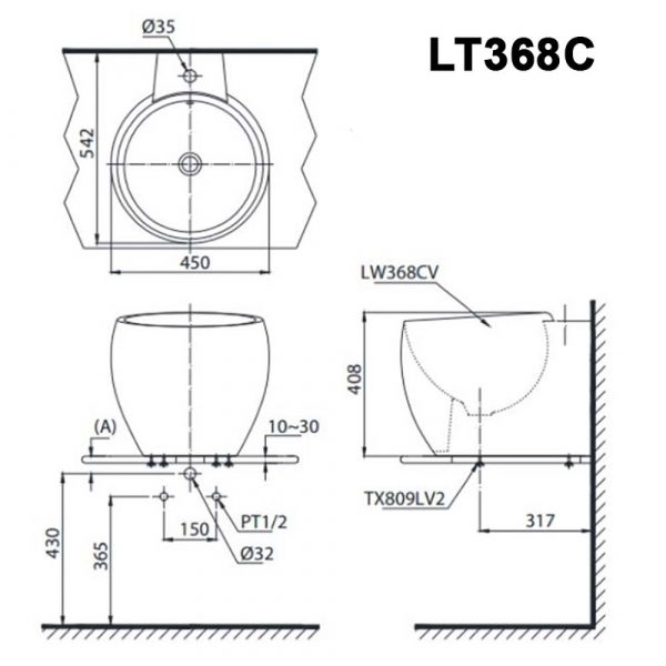 Ban ve ki thuat chau lavabo TOTO LT368C dat ban