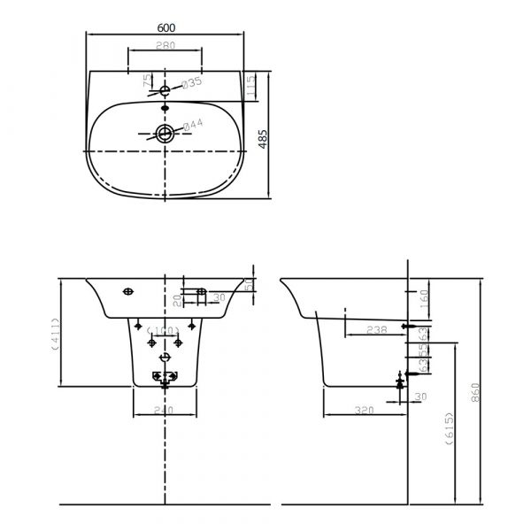 Ban ve ki thuat chau lavabo TOTO LW196K LW196HFK TX801LN treo tuong