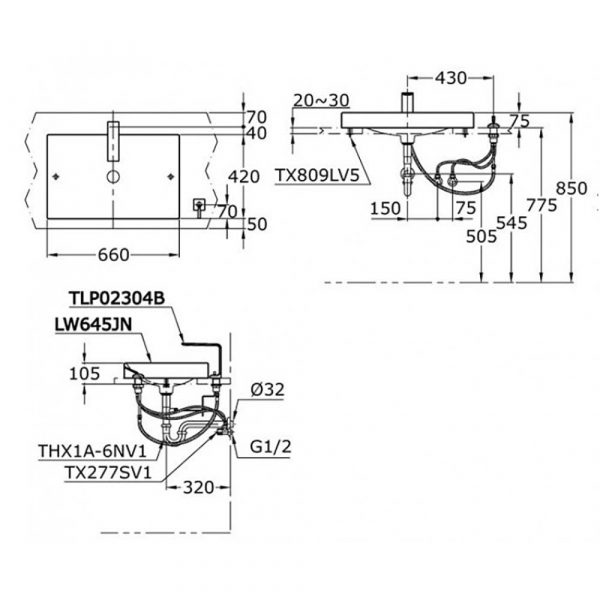 Ban ve ki thuat chau lavabo TOTO LW645JNW F dat ban