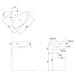 TOTO LW815CJW/F - Chậu lavabo treo tường góc 1 Ban ve ki thuat chau lavabo TOTO LW815CJW F treo tuong