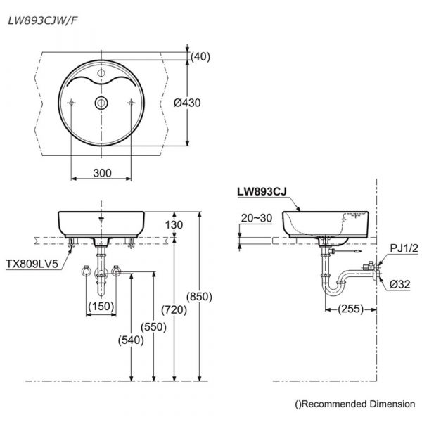 Ban ve ki thuat chau lavabo TOTO LW893CJW F dat ban