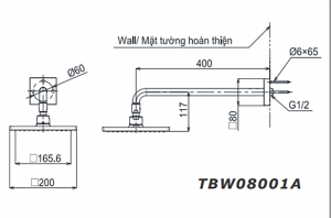Ban ve ky thuat Bat sen am tuong TOTO TBW08001A gan tuong