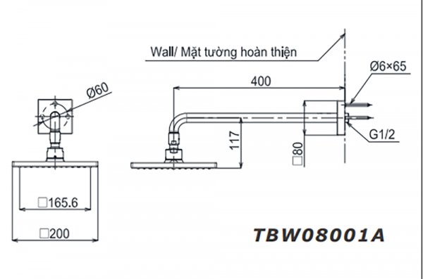 Ban ve ky thuat Bat sen am tuong TOTO TBW08001A gan tuong