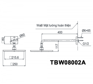 Ban ve ky thuat Bat sen am tuong TOTO TBW08002A gan tuong