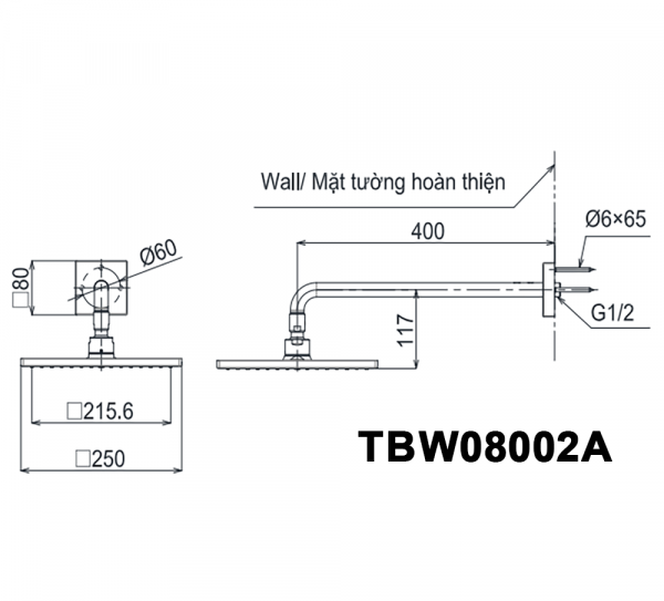 Ban ve ky thuat Bat sen am tuong TOTO TBW08002A gan tuong