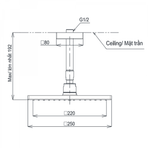 TOTO TBW08002A1 - Bát sen âm tường gắn trần 2 Ban ve ky thuat Bat sen am tuong TOTO TBW08002A1 gan tran
