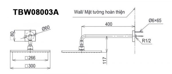 Ban ve ky thuat Bat sen am tuong TOTO TBW08003A gan tuong