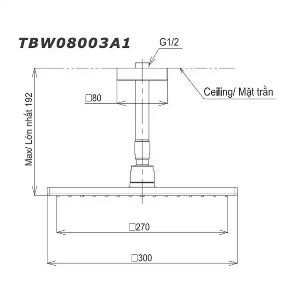 Ban ve ky thuat Bat sen am tuong TOTO TBW08003A1 gan tran