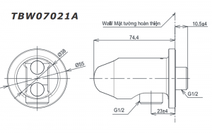 TOTO TBW07021A - Cút nối kèm gác sen âm tường 1 Ban ve ky thuat Cut noi TOTO TBW07021A kem gac sen am tuong