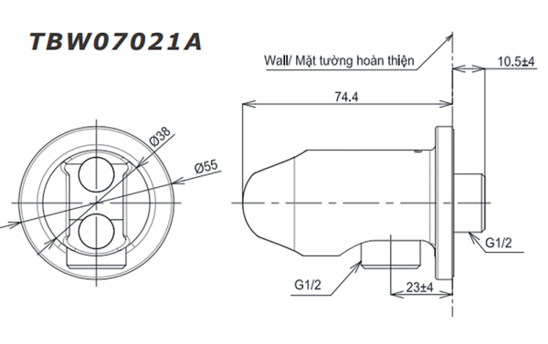 Ban ve ky thuat Cut noi TOTO TBW07021A kem gac sen am tuong