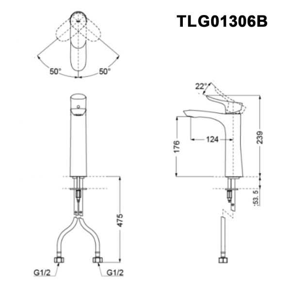 Ban ve ky thuat Voi lavabo TOTO TLG01306B nong lanh co cao