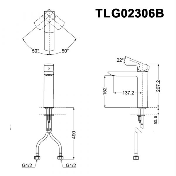 Ban ve ky thuat Voi lavabo TOTO TLG02306B nong lanh co cao