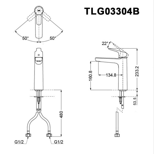 Ban ve ky thuat Voi lavabo TOTO TLG03304B nong lanh co cao