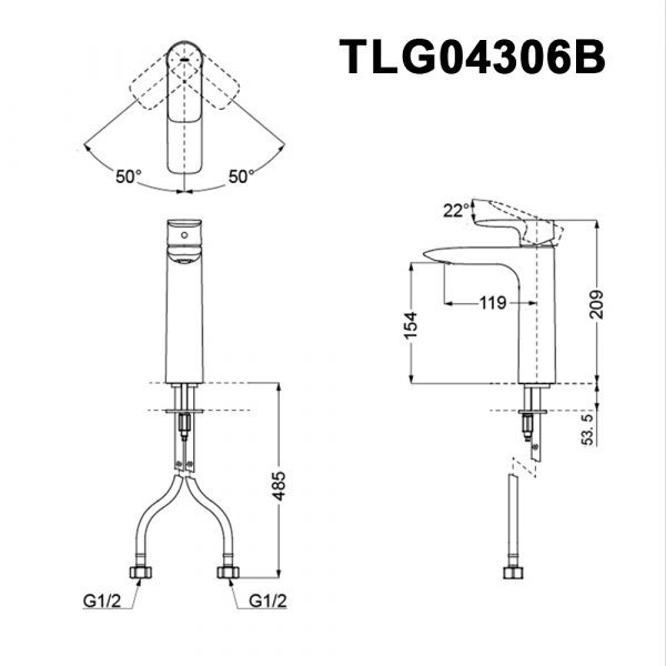 Ban ve ky thuat Voi lavabo TOTO TLG04306B nong lanh co cao