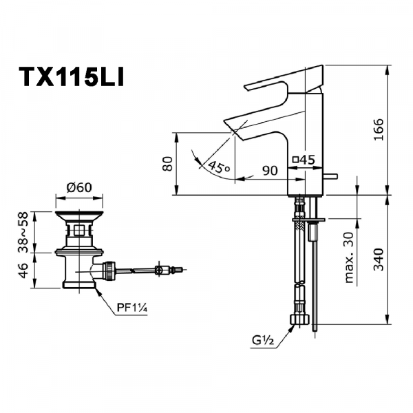 Ban ve ky thuat Voi lavabo TOTO TX115LI nong lanh