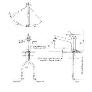 TOTO TKS05303J - Vòi rửa bát nóng lạnh 2 Ban ve ky thuat Voi rua bat TOTO TKS05303J nong lanh