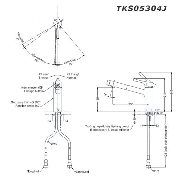 Ban ve ky thuat Voi rua bat TOTO TKS05304J nong lanh