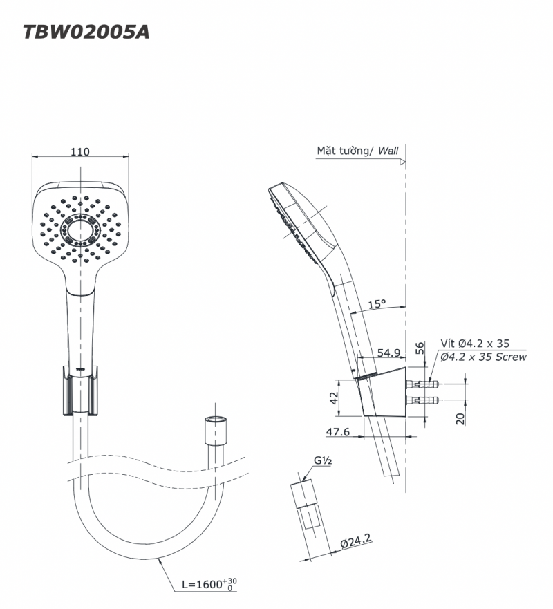 TOTO TBW02001BA TBG04302VA TBW02005A - Vòi sen cây nóng lạnh 13 ban ve ki thuat tay sen toto tbw02005a