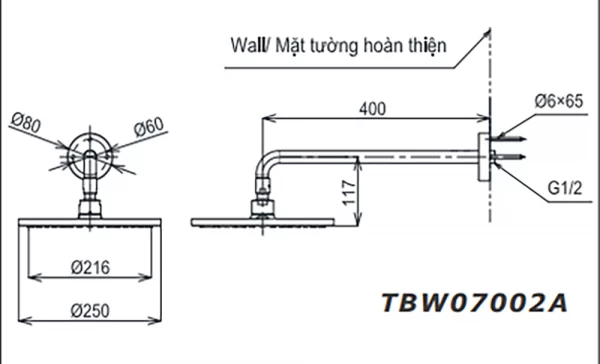 ban ve ky thuat Bat sen am tuong TOTO TBW07002A gan tuong