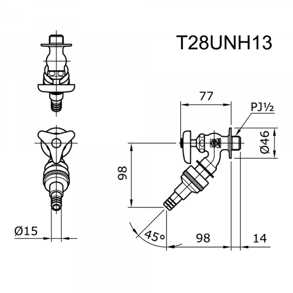 ban ve ky thuat Voi nuoc gan tuong TOTO T28UNH13 nuoc lanh