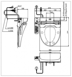 TOTO CS320PDRW7#W - Bồn cầu thông minh nắp rửa điện tử TCF6631A 2 ban ve ky thuat nap bon cau toto tcf6631a w7 dien tu washlet