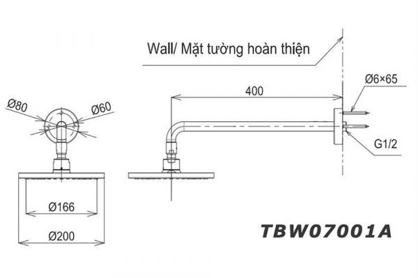 thong so ky thuat Bat sen am tuong TOTO TBW07001A gan tuong